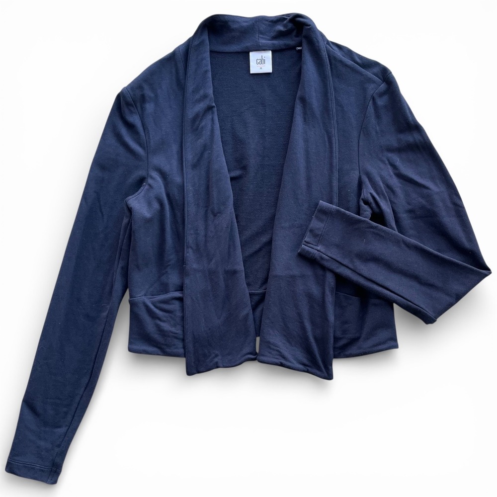 Cabi Women M Navy Blue Easy Topper Open Front Cropped Cardigan Sweater 5153 Chic